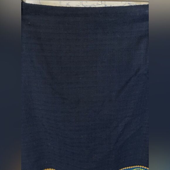 Talbots Navy Sequin Beaded Boho Hem Lined Coastal Workwear A-Line Mini Skirt 12 - Picture 5 of 10